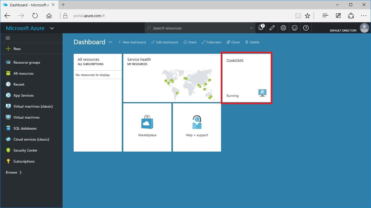 dashboard of the azure sms sending