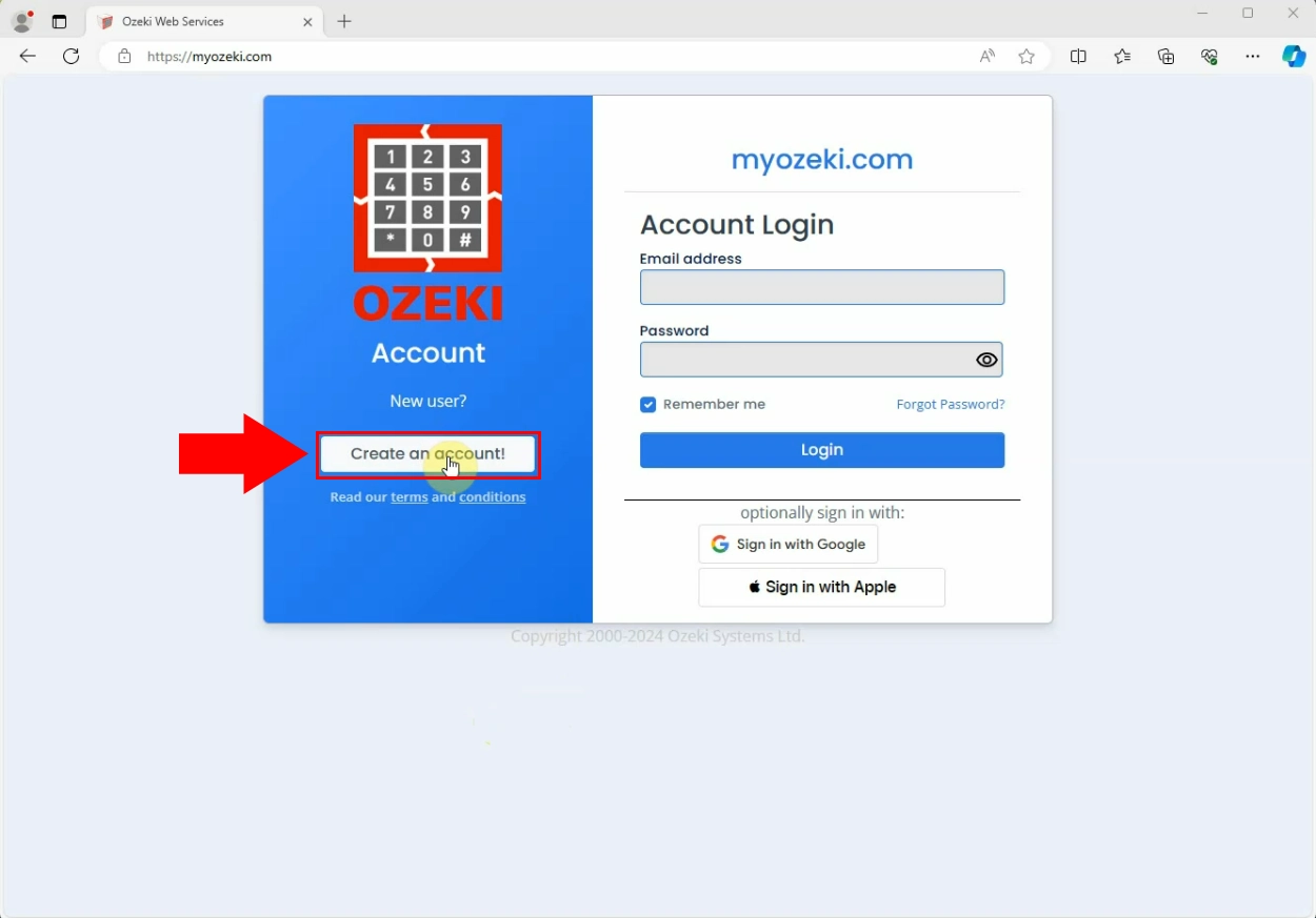 Select Create an account menu