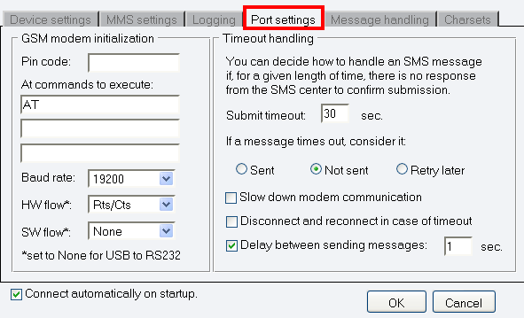 sms port settings tab