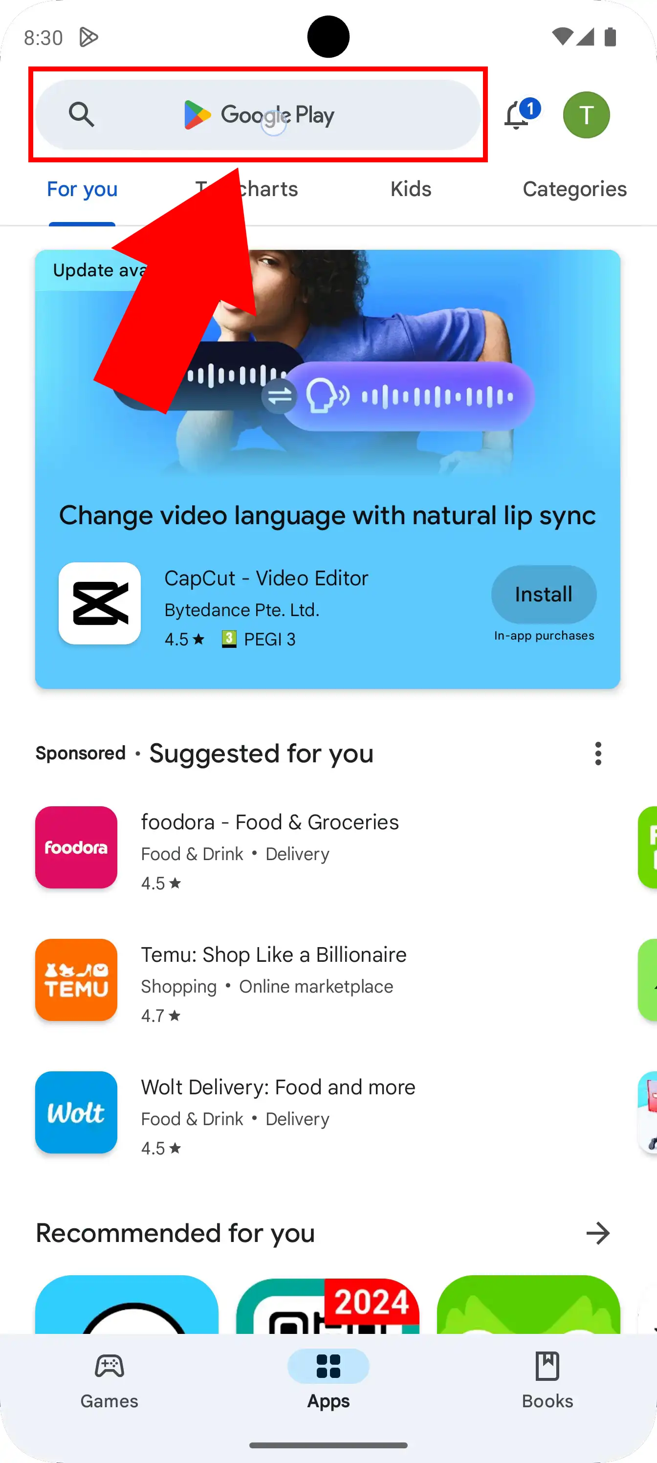 Search app on Play Store
